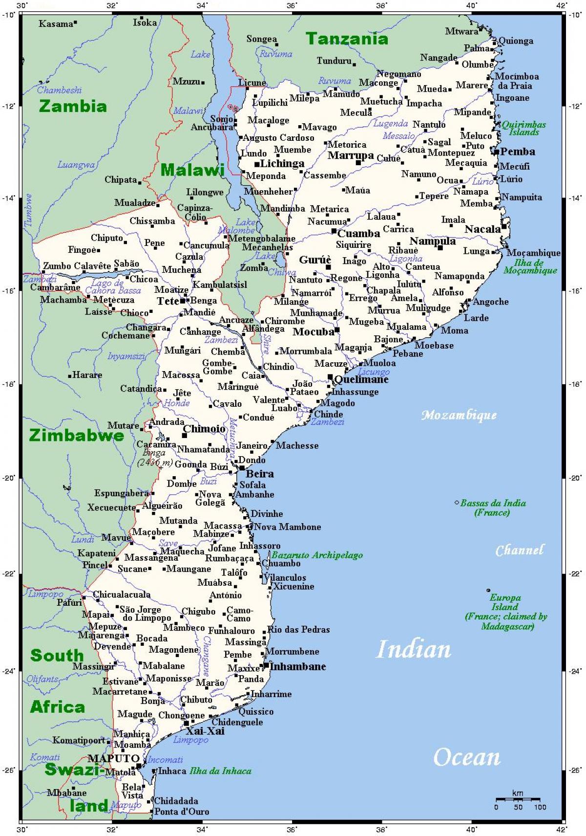 zemljevid Mozambik mest