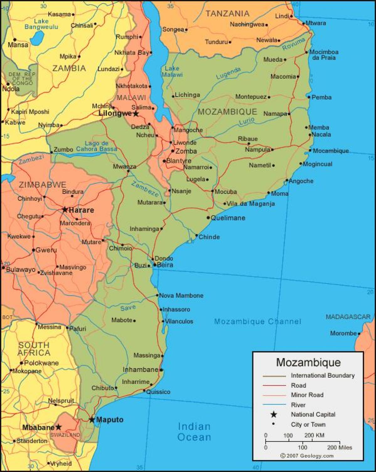 zemljevid Mozambik obale