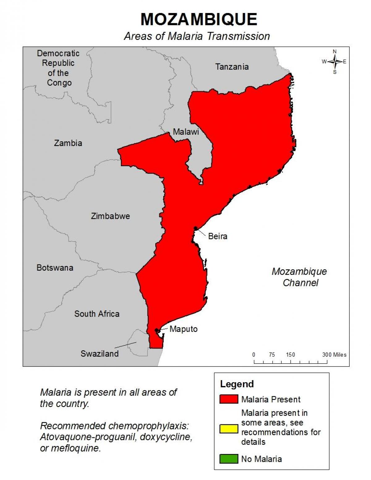 zemljevid Mozambik malarija