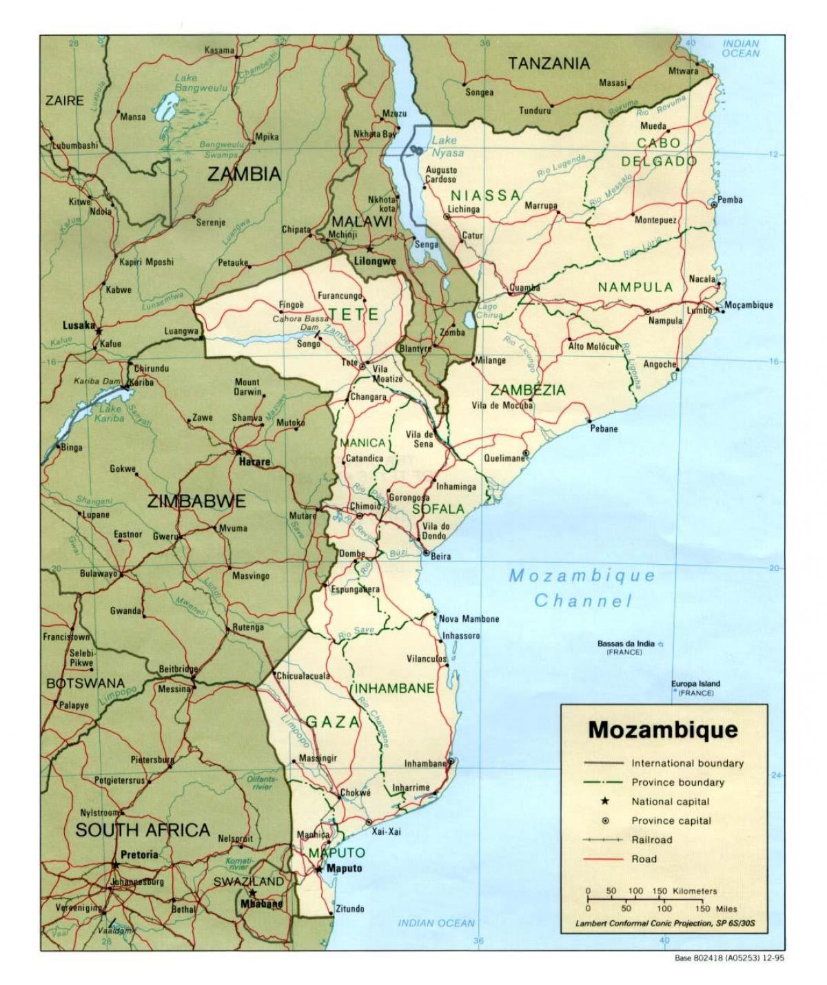 zemljevid Mozambik podroben zemljevid