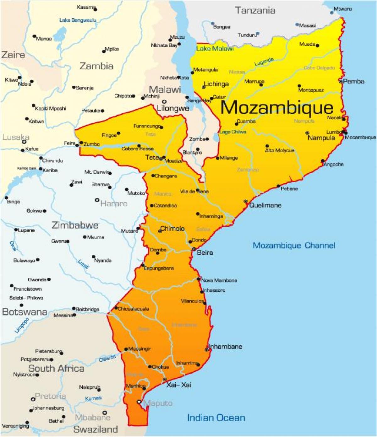 zemljevid Mozambik zemljevid z razdalje