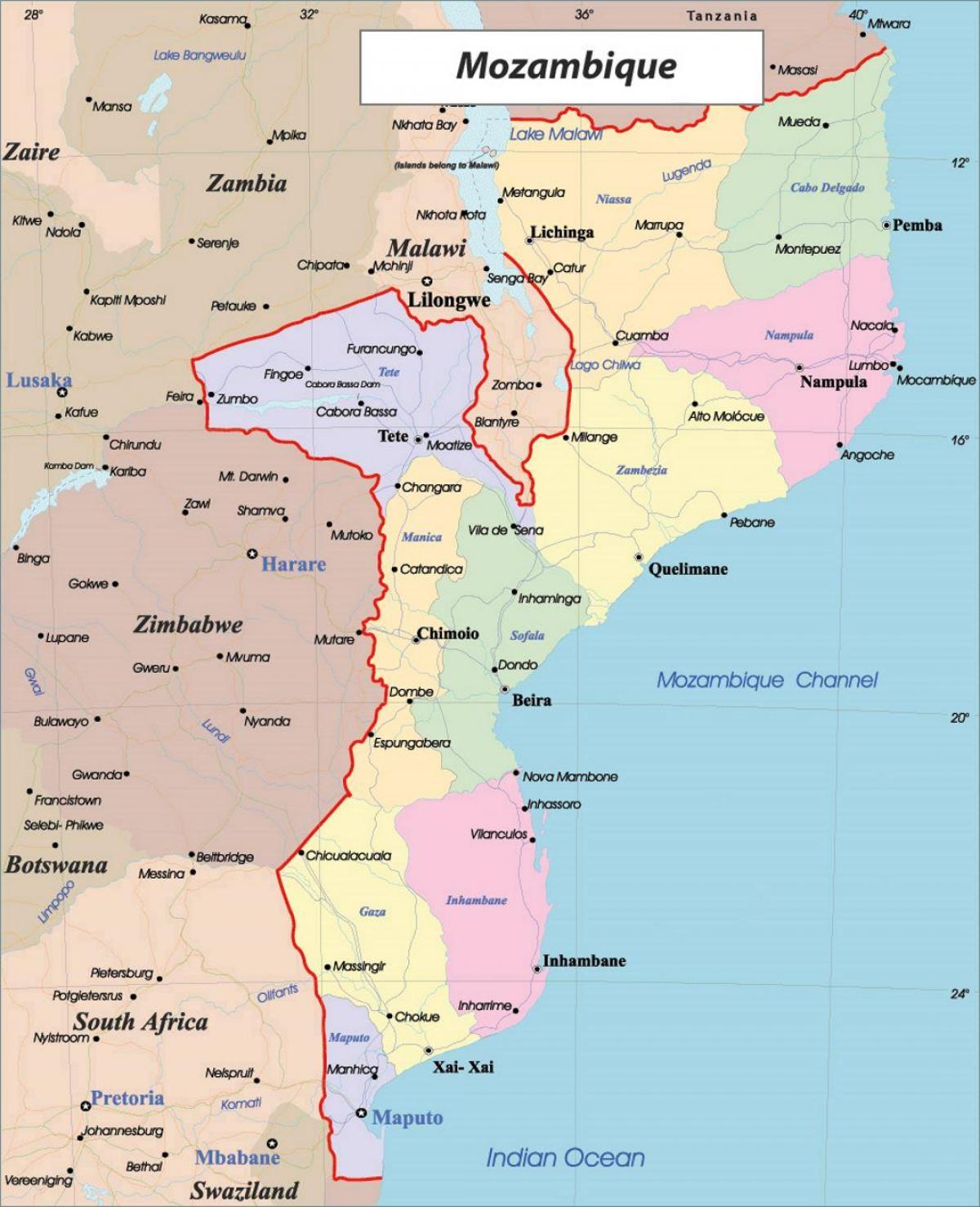 Mozambik politični zemljevid